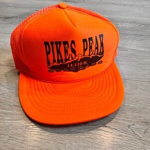 Otto Cap‎ Pikes Peak Trucker Hat Souvenir Colorado Graphic Neon Orange Vintage